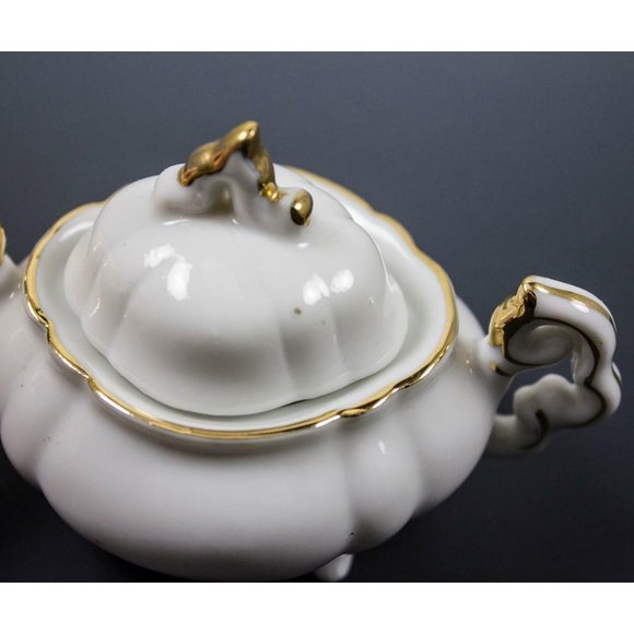 Vtg Lefton China Hand Painted White & Gold Cream & Sugar #5346 Child/Doll Size - Picture 10 of 12